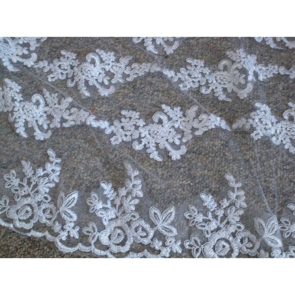 White Bridal Lace Wedding cathedral lace appliqued bridal wedding white veil main image 4